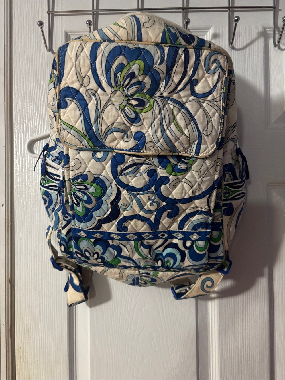 Vera Bradley Quilted Floral Backpack in Blue, Green & Cream